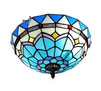 Lampada da soffitto Tiffany Fatta a Mano, 30 cm, in Vetro colorato, Lampada da soffitto in Vetro mediterraneo Azzurro, per Camera da Letto, Ristorante, caffetteria