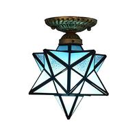 Lampada da soffitto Tiffany Moravian Star a incasso, mini lampada da soffitto per corridoio in vetro colorato, 1 luce 8 pollici Vintage Blue LED a sospensione per soggiorno, camera da letto, blu B