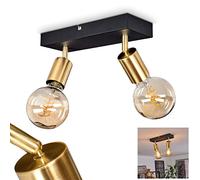 Lampada da soffitto Tulla, lampada da soffitto in metallo in nero/ottone, lampada da camera moderna a 2 luci, le teste delle lampade possono essere ruotate e orientate, 2 x E27,senza lampadina/e