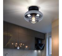 Lampada Da Soffitto Vintage In Vetro Fumé E Metallo Nero E27 [EEK: Non valutato]