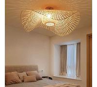 Lampada da Soffitto Vintage Plafoniera Rotonda in Rattan Lampada da Soffitto in Rattan retrò Lampada da Soffitto Soggiorno Lampada A Sospensione Studio Balcone Entrae Gear Lampada, 65cm