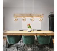 Lampada da soggiorno lampada in legno a sospensione lampada a sospensione vintage a sospensione vintage, 4 fiamme metallo legno naturale nero opaco, 4x attacchi E27, HxLxL 120x80x6 cm
