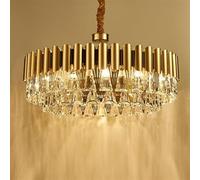 Lampada da soggiorno moderna e minimalista a LED con anello di luce in cristallo color oro. Apparecchio Compatible with villa, Lampadario