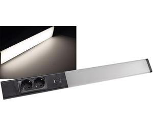 Lampada da sottopensile a LED "Arusha", lunghezza 60 cm, alluminio e plastica, corpo nero, con USB C, luce bianca neutra, interruttore della luce separato