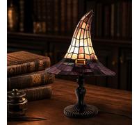 Lampada da strega in vetro colorato, lampada da strega retrò realizzata a mano, lampada da strega in resina, alimentata tramite USB, luce notturna a forma di cappello da mago, luce notturna per