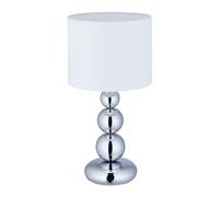Relaxdays Lampada da Tavolo con Sfere, Abat Jour con Paralume di Stoffa, HxD: 50 x 25 cm, Attacco E27, Argento Bianco, Ferro