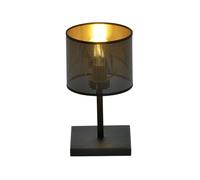 Lampada Da Tavolo 1 Luce Cigno In Acciaio Nero E Paralume A Cilindro Oro [EEK: A++]