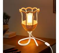 Lampada da Tavolo, 2.4M Cavo Portalampada E27 con Interruttore, Include Bianco Forma del Fiore Corda Canapa Metallo Paralume, Moderno Lampada da Scrivania, Lampada da Comodino, Senza Lampadine