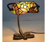 Lampada da tavolo a forma di libellula, lampada da banchiere in vetro colorato, per camera da letto e soggiorno, stile rustico, include lampadina, ideale per la decorazione di hotel