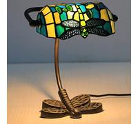 Lampada da tavolo a forma di libellula, lampada da banchiere in vetro colorato, per camera da letto e soggiorno, stile rustico, include lampadina, ideale per la decorazione di hotel