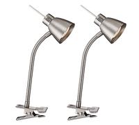 Lampada da tavolo a LED con morsetto, 2 luci, lampada da studio, metallo argento, H 38 cm