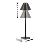 Lampada da tavolo a LED con touch dimmer lampada da esterno lampada da giardino lampada da balcone lampada a batteria nera, 2 altezze selezionabili, 2W 190lm bianco caldo, DxH 14 x 36 cm