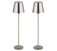 Lampada da tavolo a LED per esterni regolabile in altezza lampada da tavolo touch dimmer luce di lettura batteria balcone, metallo nichel, IP44, 3W 130Lm bianco caldo, DxH 11,2x47 cm, set di 2