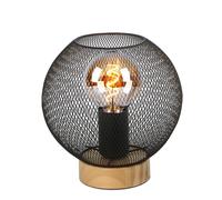 Lampada da tavolo a LED per studio, design a griglia, nero e legno, H 20 cm