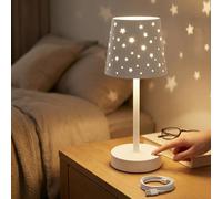 Lampada da tavolo a LED senza fili, con interruttore touch, dimmerabile, portatile, lampada da lettura per soggiorno, camera da letto, scrivania, lettura (bianco - paralume con stelle)