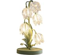 Lampada da Tavolo A Tulipano Verde, Lampada da Comodino Vintage con Fiore E Lampadine A LED G4, Elegante Lampada da Comodino Floreale per Camera da Letto, Soggiorno, Ufficio, Lettura