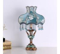 Lampada da tavolo antica vittoriana con frange e pizzo, blu, lampada da tavolo in tessuto vintage con paralume, lampada da tavolo a forma di vaso da comodino pastorale europea per soggiorno camera d
