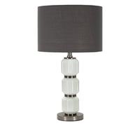 Lampada da Tavolo base in vetro Bianco e paralume in velluto Grigio32x32x h 57 cm Lampada E-27 Attacco con filo FILO colore grigio grigio