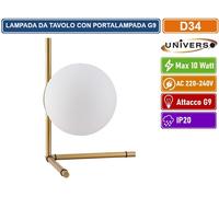 LAMPADA DA TAVOLO BRONZO IN METALLO CON PARALUME A SFERA IN VETRO ATTACCO G9