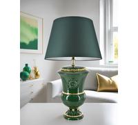 Lampada da Tavolo Ceramica Verde Grande Elegante Classica con Oro 24 Carati 63cm