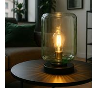 Lampada da Tavolo Comodino Lato Verde Trasparente Retrò Luce H 32,5cm [EEK: Inaditato]
