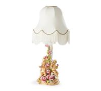 Lampada da tavolo con angeli in porcellana di Capodimonte con foglia d'oro nuova