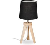 Lampada Da Tavolo Con Tripode, Legno E Stoffa, Abat-Jour Design Scandinavo, E14,