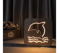 Lampada da Tavolo Creativa in Legno con Cavalluccio Marino 3D, Lampada da Comodino a LED Bianca Calda, Lampada da Tavolo a LED con Luce Notturna a Forma di Cartone Animato