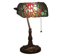 Lampada da tavolo da 10,6 pollici Lampada da tavolo in stile Tiffany Lampada da comodino nostalgica con vetro colorato verde scuro per soggiorno, camera da letto, ufficio, bar, lampada da lettura