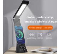 Lampada da tavolo da scrivania a LED con supporto per caricabatterie wireless da 15 W con sveglia Stazione di ricarica rapida per luce da scrivania dimmerabile a 3 colori per iPhone