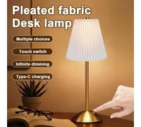 Lampada da tavolo decorativa in tessuto plissettato a LED, luce da comodino da camera da letto o studio semplice e di lusso, 3 colori regolabili con funzione dimmer touch, lampada da notte per comodin