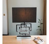 Lampada Da Tavolo Design TEVELL In Argento E Nero H: 49cm Moderna Da Comodino
