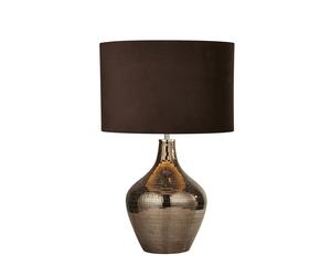 Lampada da tavolo Disco - Mosaico in ceramica e paralume in pelle scamosciata marrone