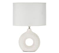Lampada da Tavolo elegante con base bianco e decorazioni in rilievo irregolari SETA BIANCA Dimensioni Ø 28x15x h 43 cm Lampada E-27 Attacco con filo FILO paralume colore bianco bianco