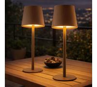 Set di 2 lampade da tavolo per esterni lampada da tavolo LED dimmerabile lampada da giardino USB ricaricabile, metallo plastica marrone opale, 3W 130Lm bianco caldo, DxH 10,6x36 cm