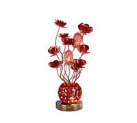 Lampada da tavolo Fiori rossi di lusso con motivo classico in rilievo cromato lucido Lampada da tavolo a LED con vaso rotondo in metallo argento, alluminio