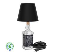 ledscom.de Lampada da tavolo FLAKO, cavo tessile + paralume nero, lampada E27 i efficienza energetica A (bianco caldo, 4W, 848lm) senza bottiglia
