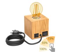Lampada da tavolo HITO in legno massiccio angolare USB incl. lampada E27 oro