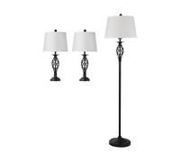 HOMCOM Set 3 Pezzi: 1 Lampada da Terra e 2 Lampade da Tavolo in Metallo, Design Vintage, Lampadine E27, Nero e Bianco Aosom