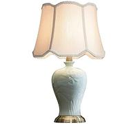 Lampada da tavolo in ceramica di loto in rilievo ciano chiaro Lampada da comodino in tessuto retrò Lampada da comodino per camera da letto Decorazione di illuminazione per soggiorno (Colore : A)