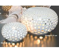 Lampada da tavolo in ceramica italiana traforata ovale 31 cm lume d'appoggio new
