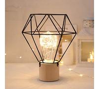 Lampada da tavolo in ferro, lampada da comodino Luci notturne Lampada da scrivania a base di legno in stile nordico a batteria Illuminazione decorativa creativa per camera da letto, soggiorno