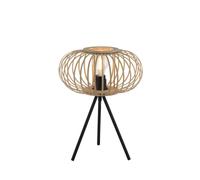 Lampada Da Tavolo In Metallo E Legno H: 41Cm Treppiede Nera Naturale E27