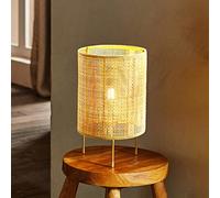 Lampada da tavolo in rattan fatta a mano Luce notturna Lampada da comodino in rattan con treppiede dorato Lampada da tavolo Lampada da tavolo decorativa Illuminazione per camera da letto, soggiorno