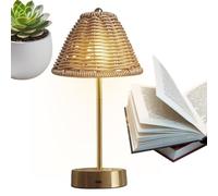 Lampada da Tavolo in Rattan - Luce Portatile Vintage Rattan Con 3 Livelli E Ricarica USB - Lampada Da Lettura Per Casa - per Camera da Studio Lavoro Cucito Arte Università Disegno Pianoforte e Serate