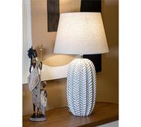 Lampada da tavolo in resina con eleganti decorazioni floreali in rilievo Dimensioni 35xh 65 cm in resina e paralume in tessuto bianco bianco