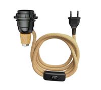 ledscom.de Lampada da tavolo in sughero FLAKO con interruttore e cavo tessile, canapa, beige naturale, 1x E27 max. 60W, senza bottiglia, senza lampadina