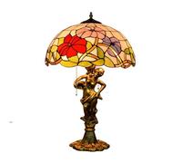 Lampada da tavolo in vetro colorato Tiffany, 40,6 cm, 3 luci, lampada da notte con fiori blu, rosa e rossi, base a sirena, per camera da letto e soggiorno