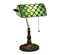 Lampada da tavolo in vetro colorato Tiffany, color crema con perline ambrate, luce da banchiere con interruttore ON OFF, lampada da scrivania vittoriana e lampada da notte per camera da letto e