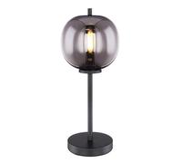 Lampada da tavolo in vetro lampada da comodino lampada da camera lampada a sfera lampada da tavolo in vetro fumé, interruttore, metallo nero, attacco E14, DxH 18,5x45 cm